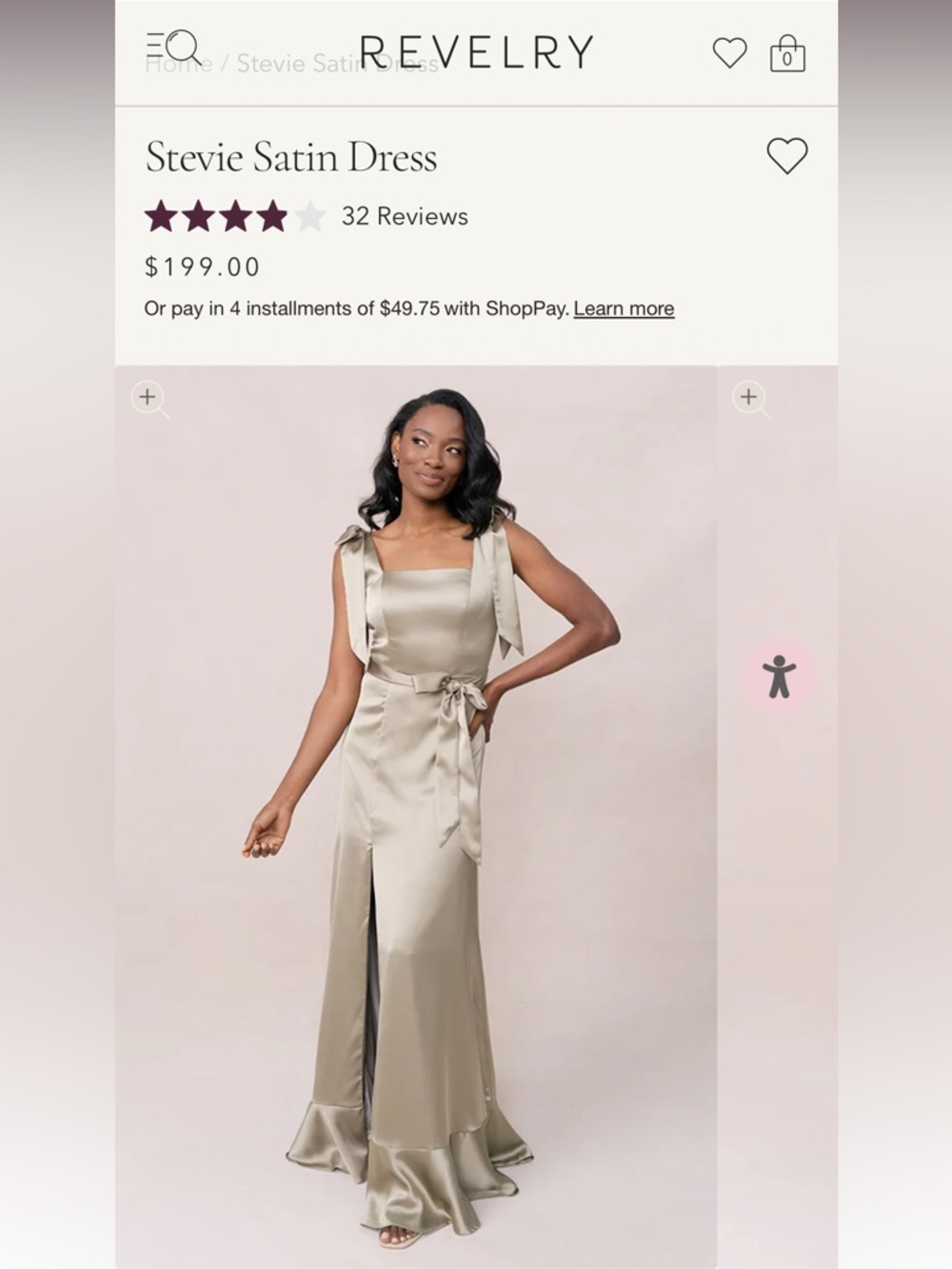 Revelry NWT Stevie Satin Dress in Silver Sage